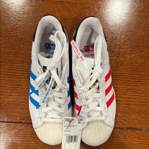 Adidas Kids Superstar Shoes - White, Blue, and Red
